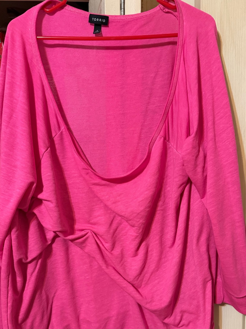 torrid Bright Hot Pink Off the Shoulder Neck Long Sleeve Shirt